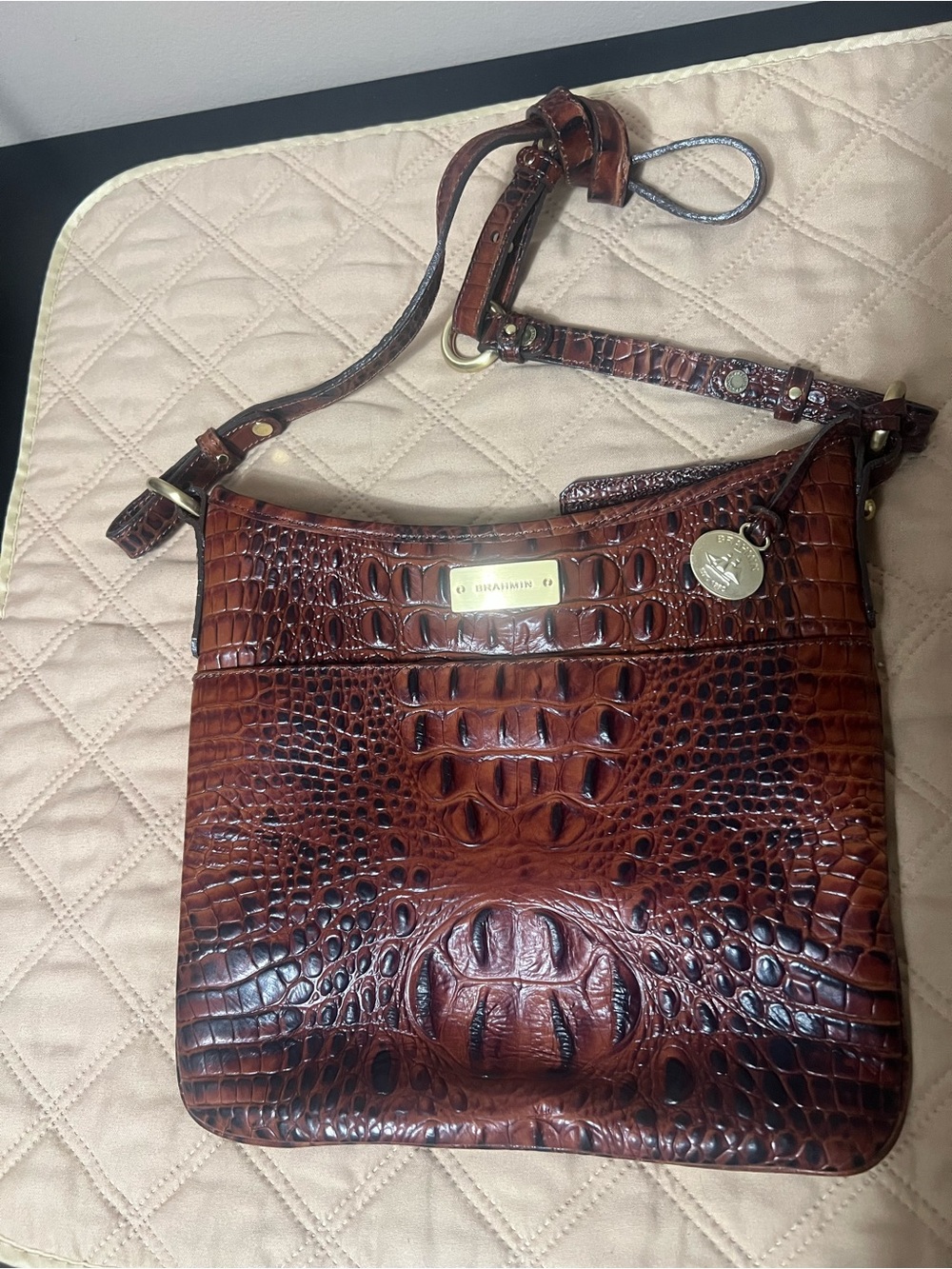 Brahmin Katie Pecan Melbourne Croc-Embossed Leather Crossbody Bag - Picture 10 of 13